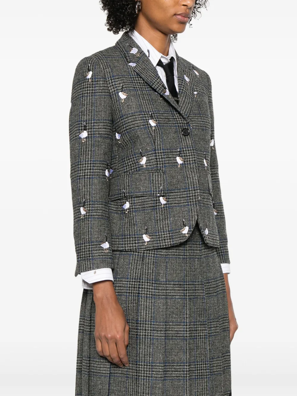Thom Browne Prince of Wales Hunting tweed blazer Grijs