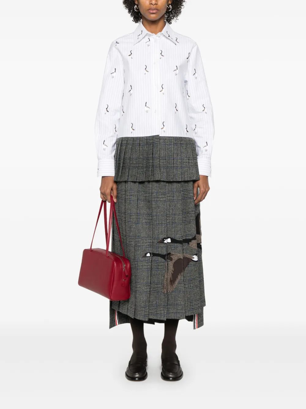 Thom Browne Gestreepte blouse met geplooide afwerking Wit