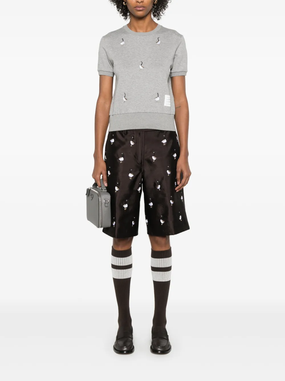 Thom Browne Shorts met borduurwerk en wijde pijpen Bruin