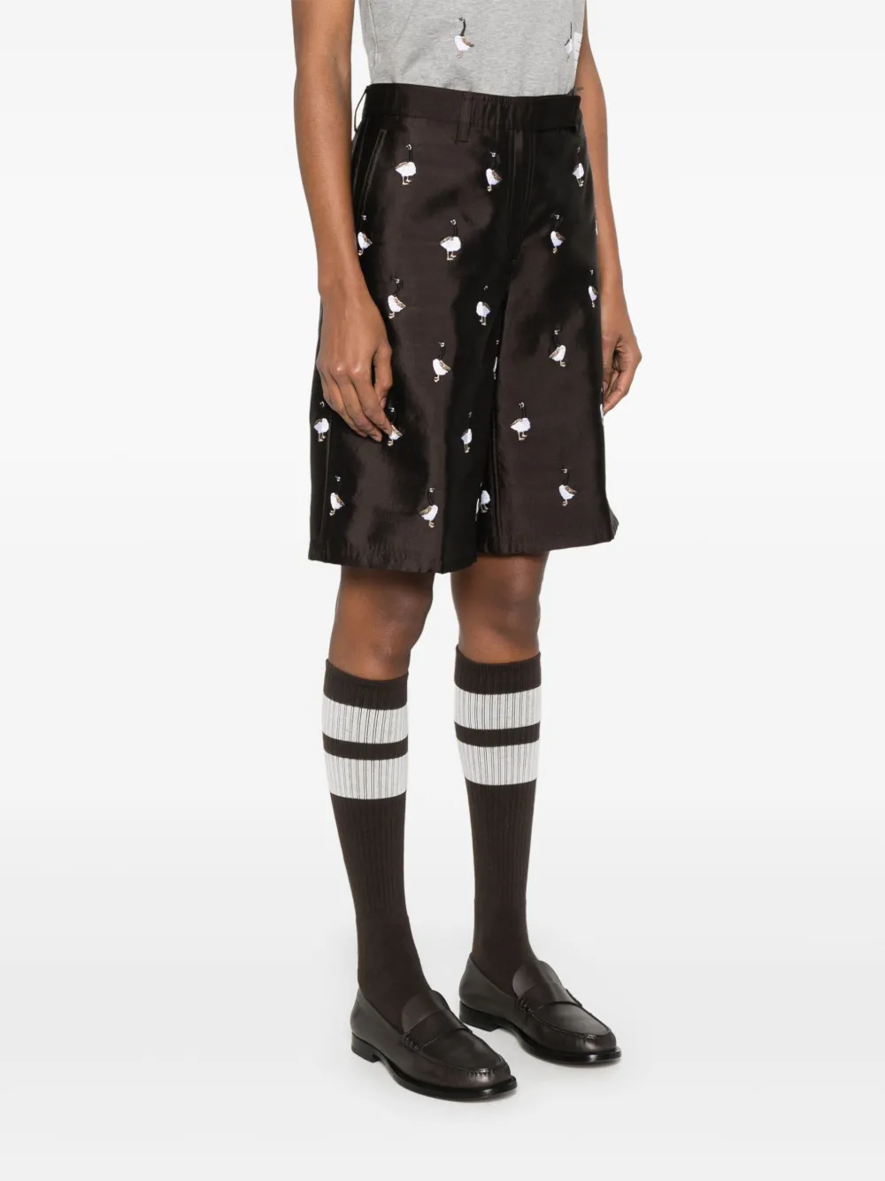Thom Browne Shorts met borduurwerk en wijde pijpen Bruin