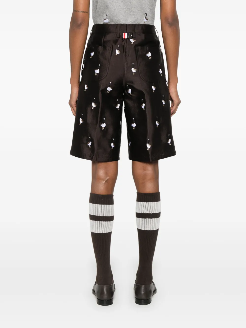 Thom Browne Shorts met borduurwerk en wijde pijpen Bruin