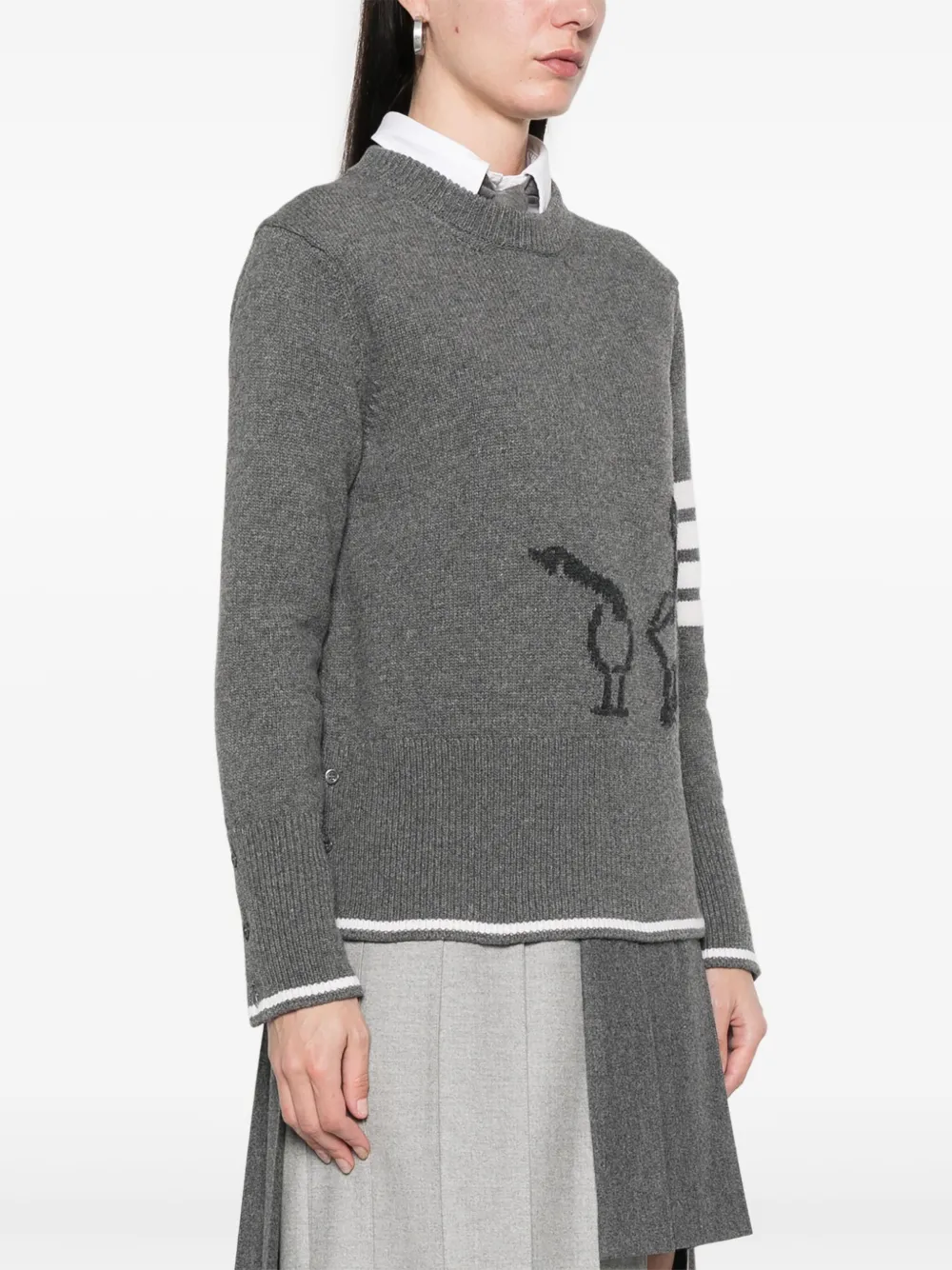 Thom Browne Trui met ronde hals en ganzen intarsia Grijs