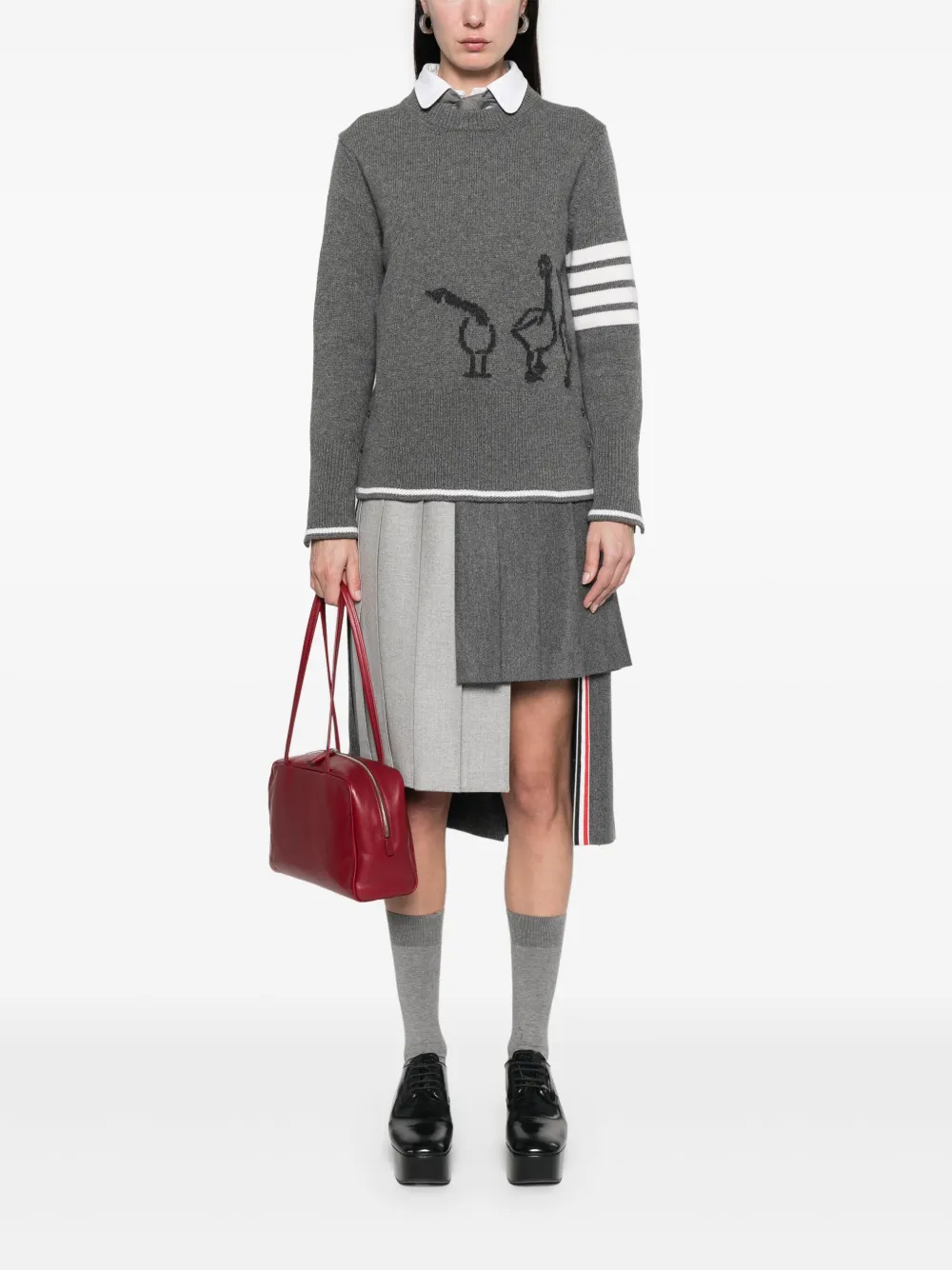 Thom Browne Trui met ronde hals en ganzen intarsia Grijs