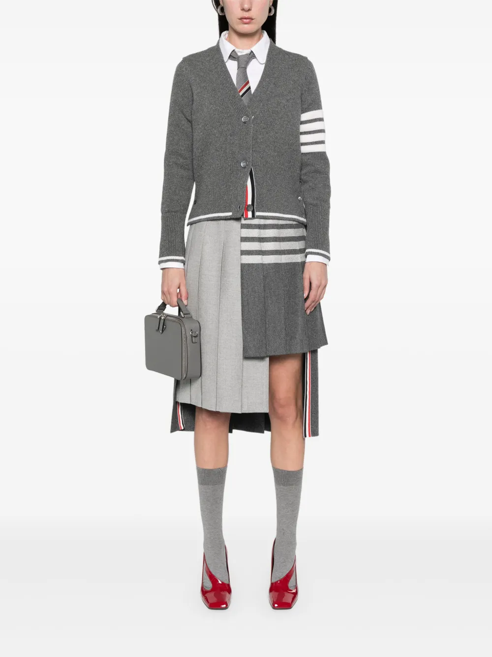 Thom Browne Vest met 4 strepen en ganzen intarsia Grijs