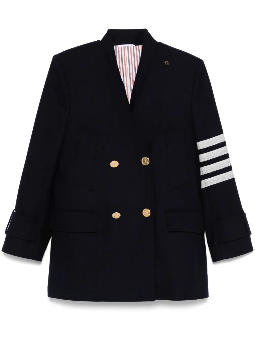 Thom Browne 4 Bar Stripes Waistcoat And Peacoat Set In Black