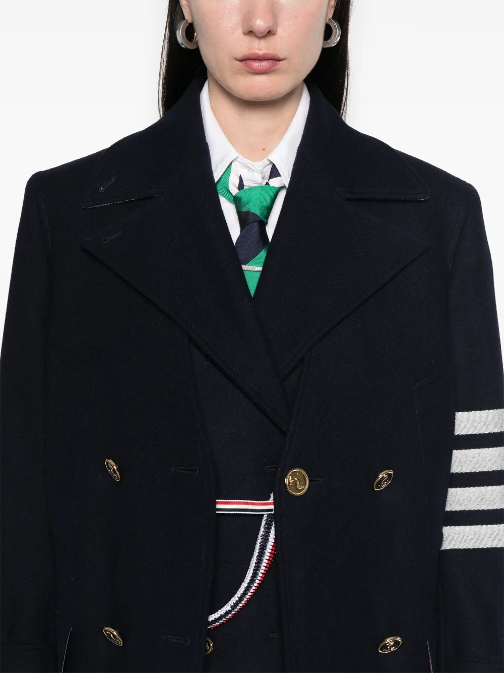 Thom Browne 4 Bar Stripes Waistcoat And Peacoat Set In Black