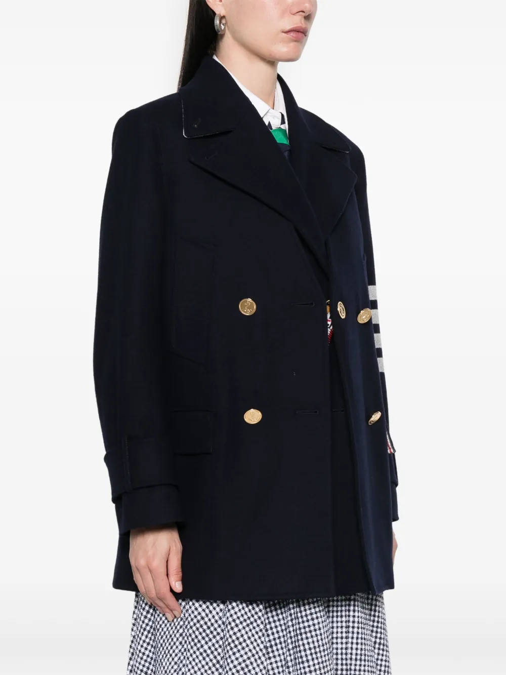 Thom Browne 4 Bar Stripes Waistcoat And Peacoat Set In Black