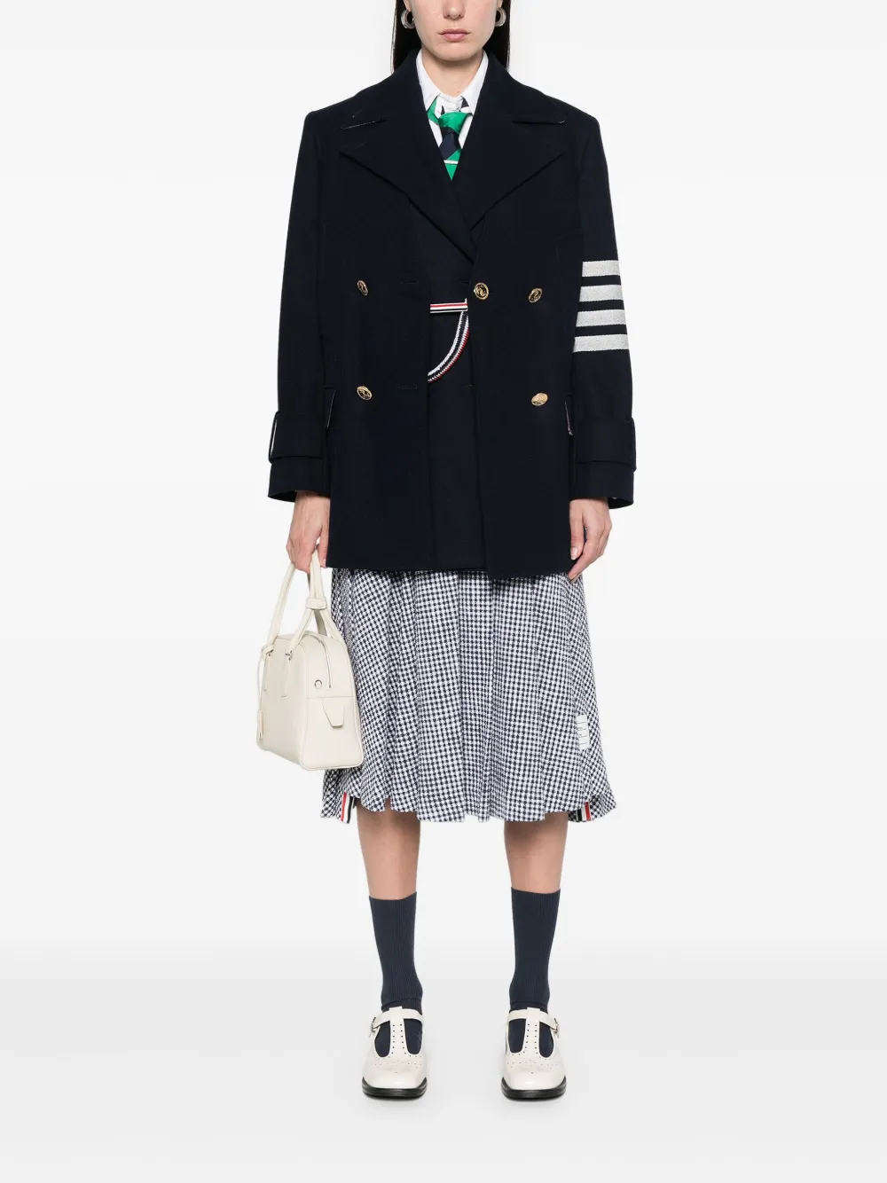 Thom Browne 4 Bar Stripes Waistcoat And Peacoat Set In Black
