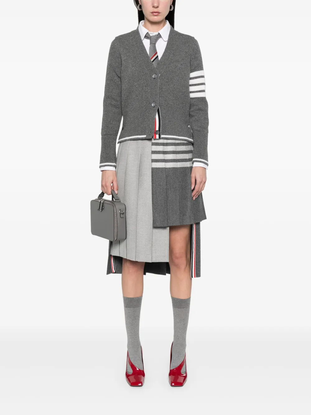 Thom Browne 4 Bar Stripes geplooide midi-rok Grijs