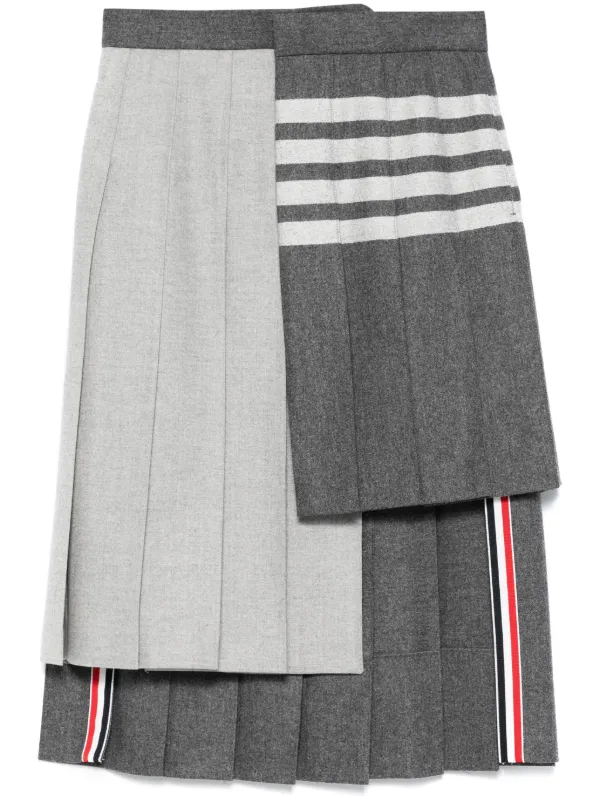 Thom Browne Wool Flannel 4-Bar Pleated Skirt in Grey