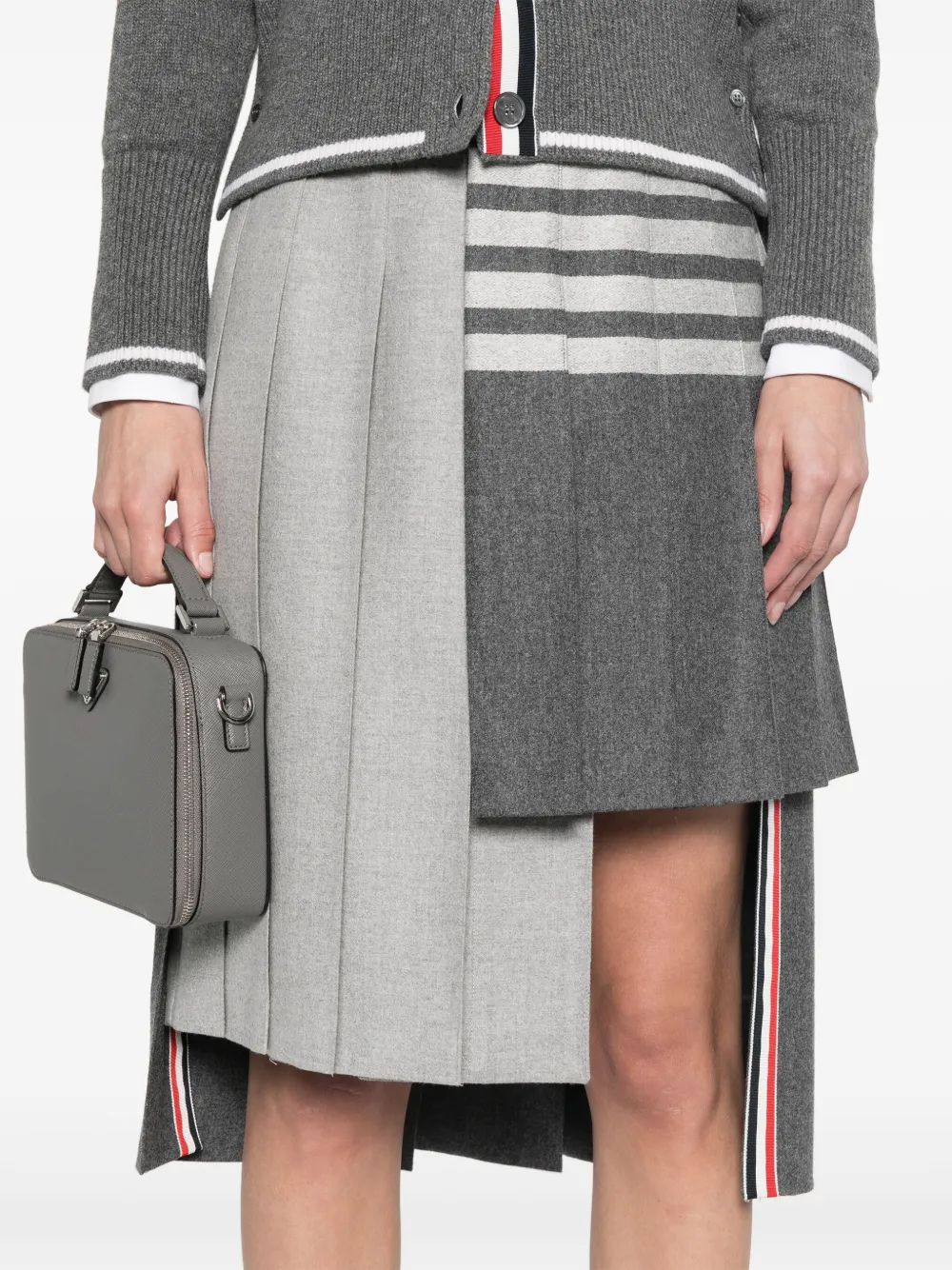 Thom Browne 4 Bar Stripes geplooide midi-rok Grijs