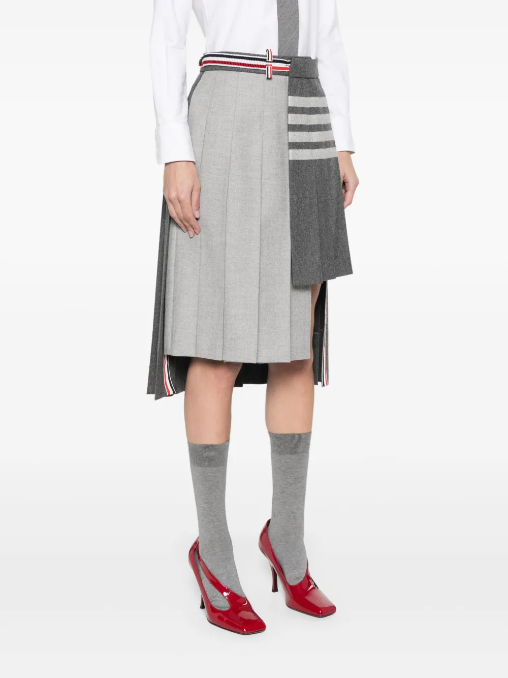 Thom Browne 4 Bar Stripes geplooide midi-rok Grijs