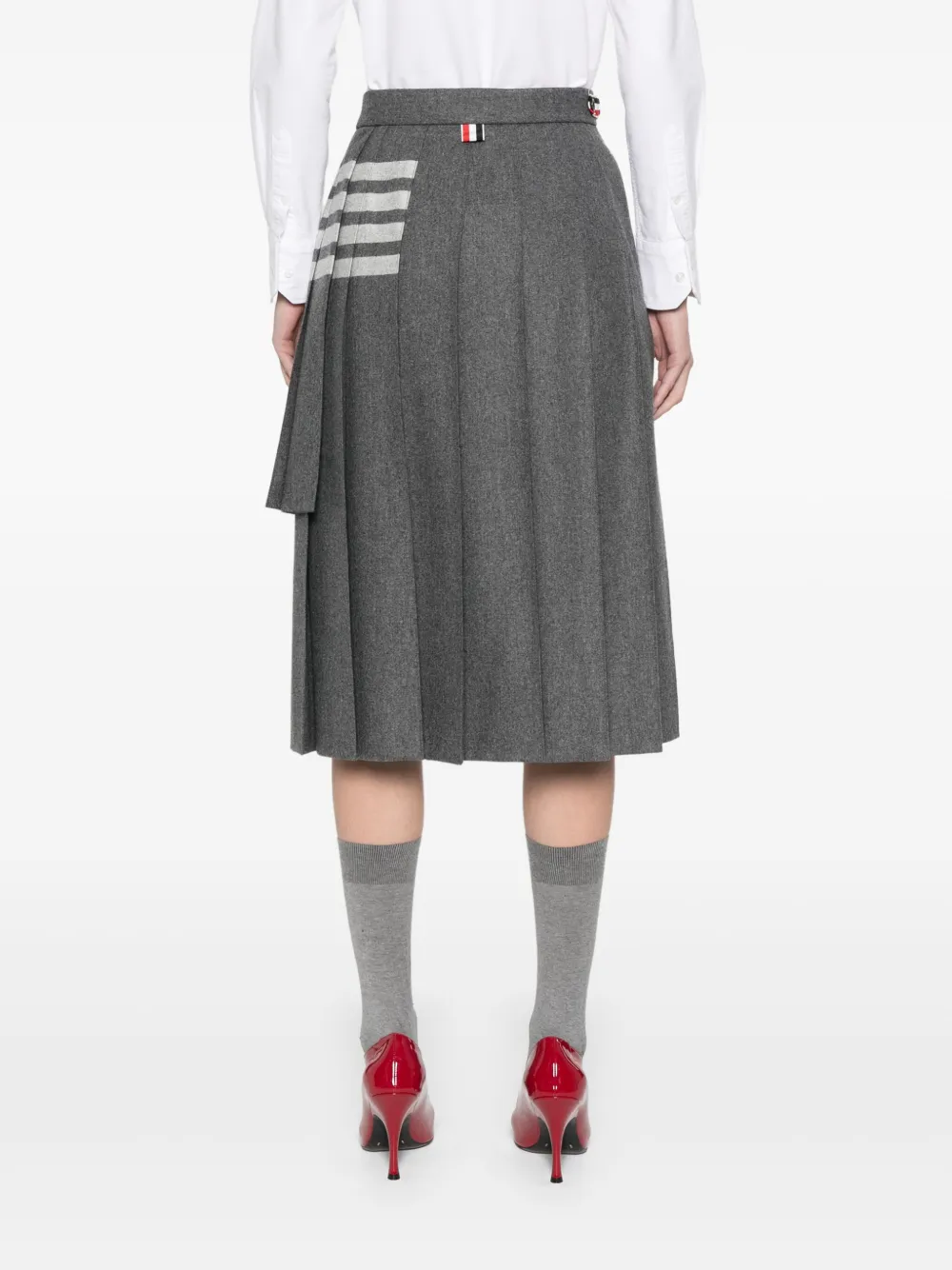 Thom Browne 4 Bar Stripes geplooide midi-rok Grijs