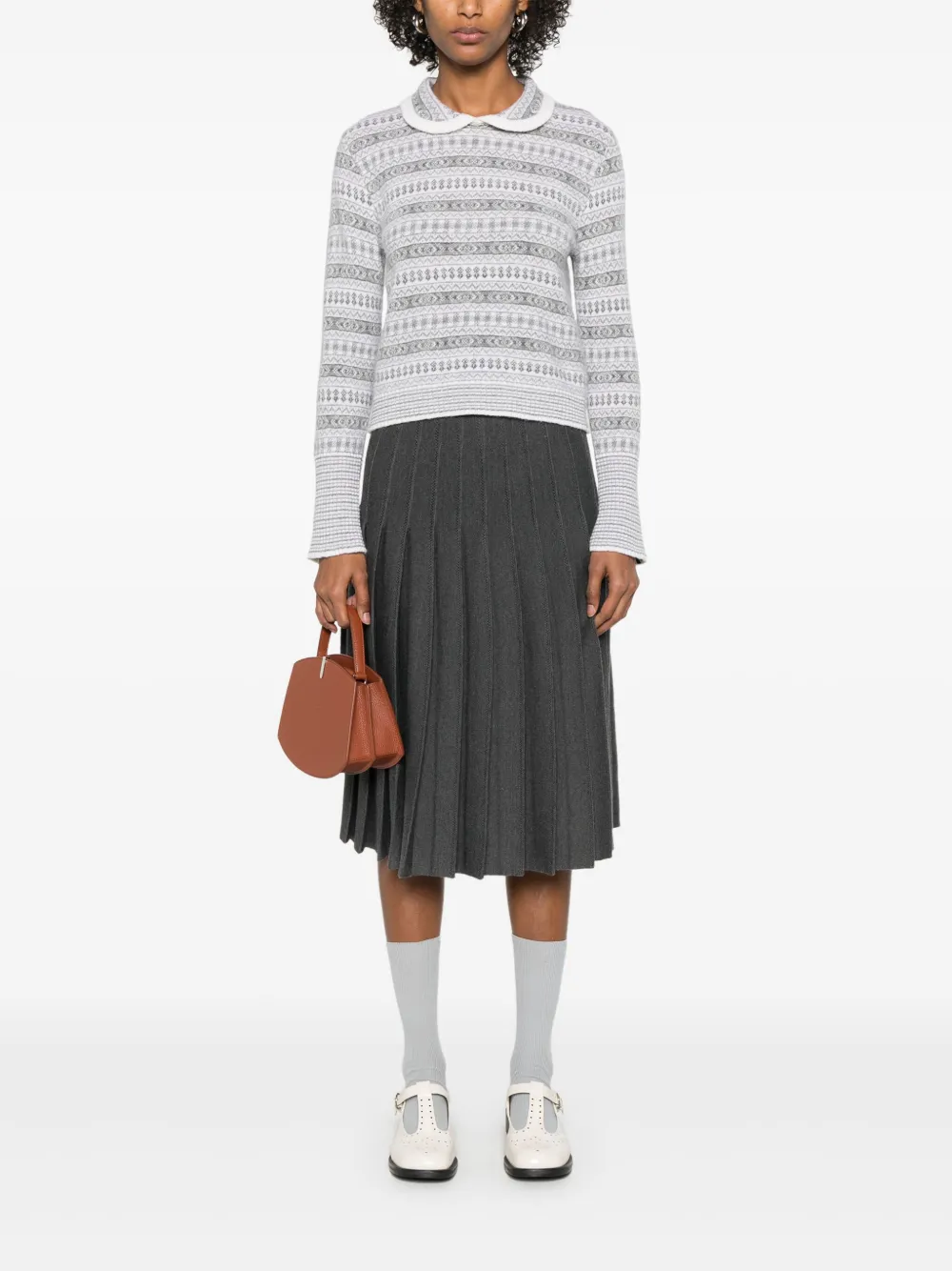 Thom Browne Trui met Peter Pan kraag en Fair Isle jacquard Wit
