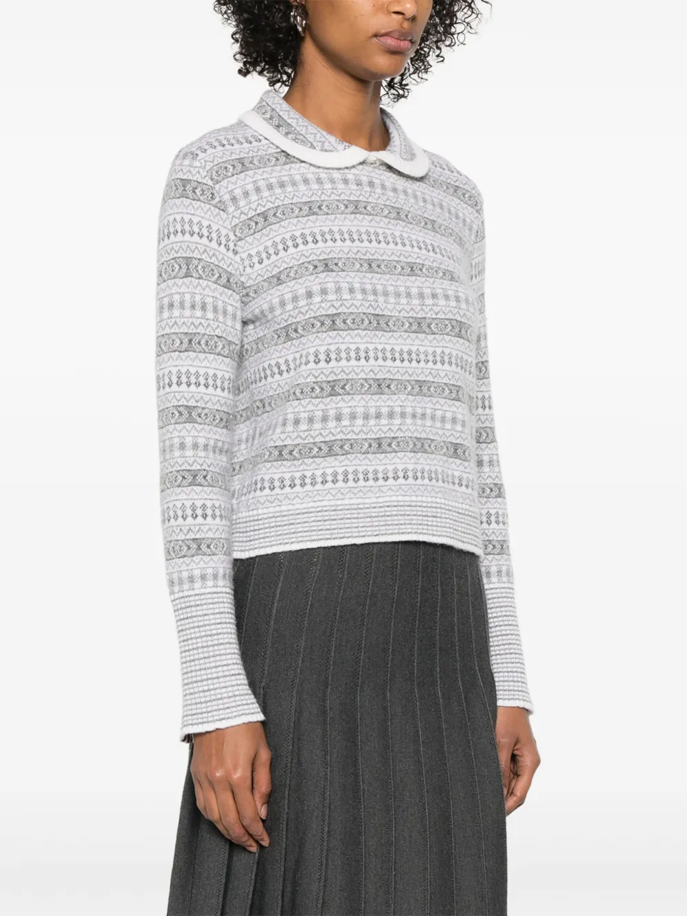 Thom Browne Trui met Peter Pan kraag en Fair Isle jacquard Wit