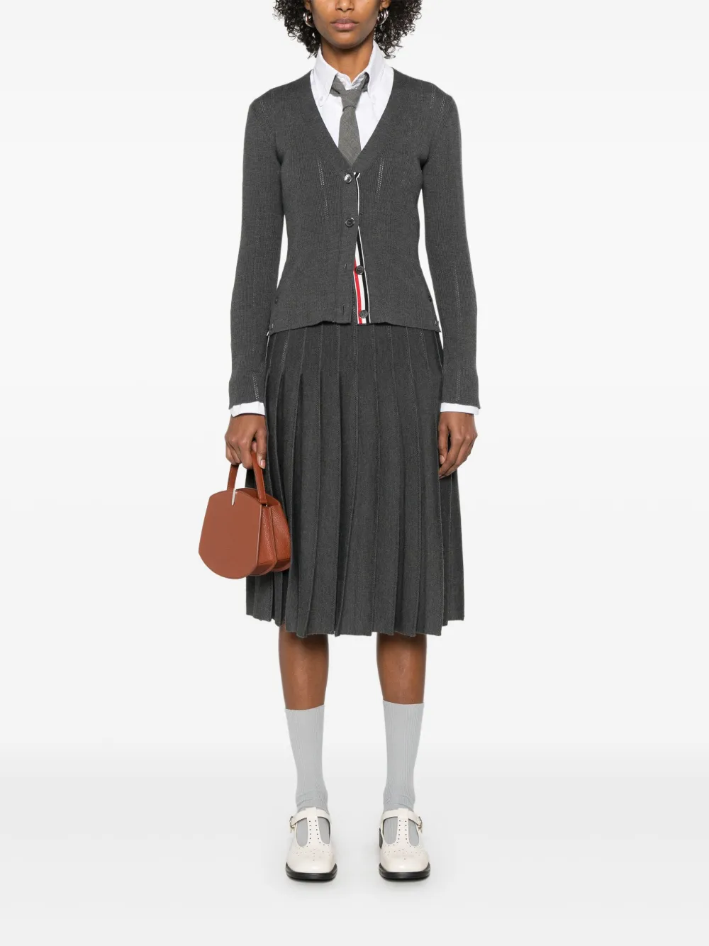 Thom Browne Geplooide pointelle midi-rok Grijs
