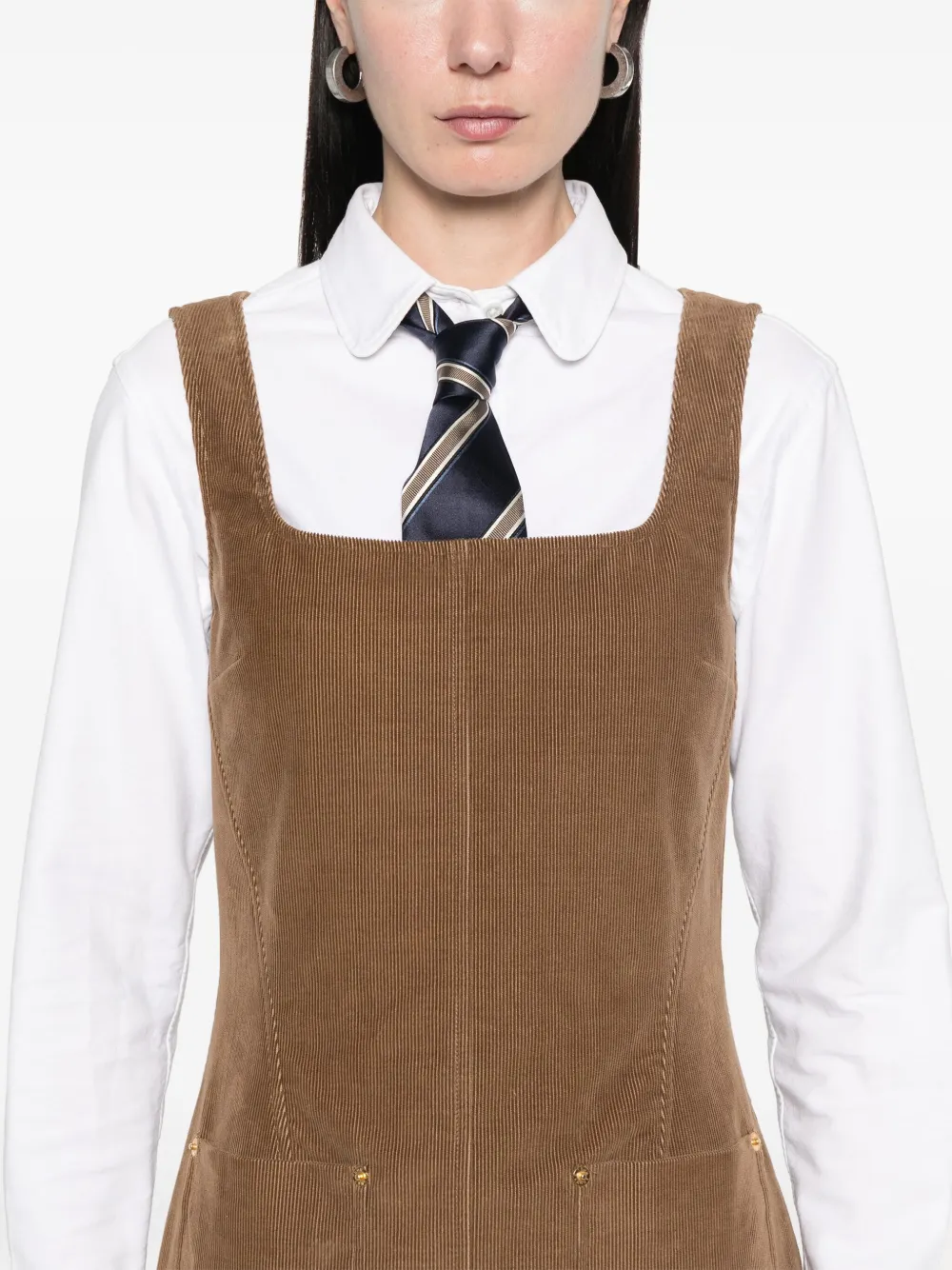Thom Browne Ribfluwelen midi-jurk Bruin
