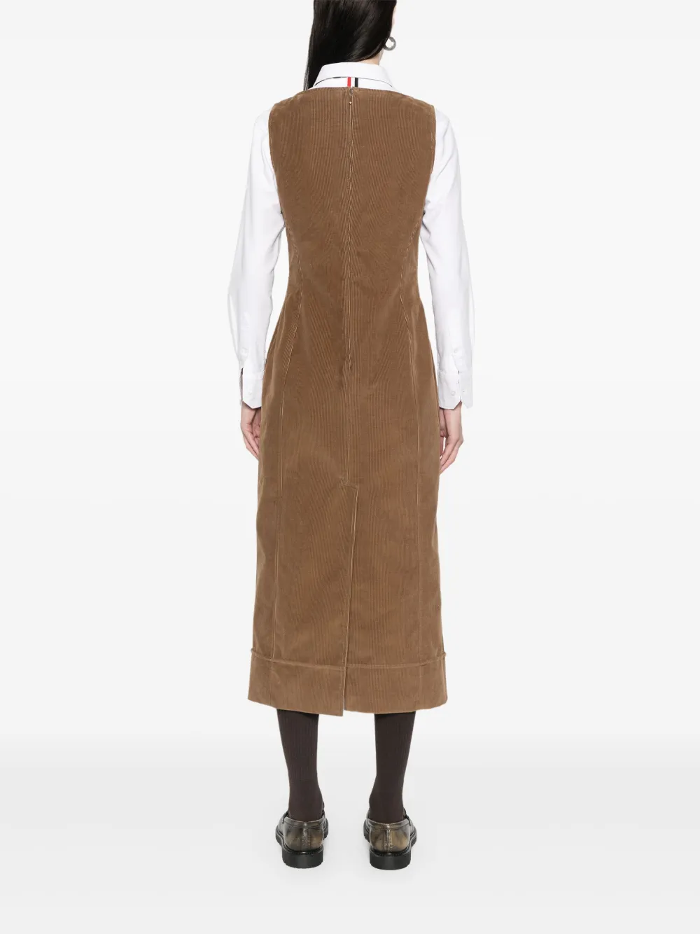 Thom Browne Ribfluwelen midi-jurk Bruin