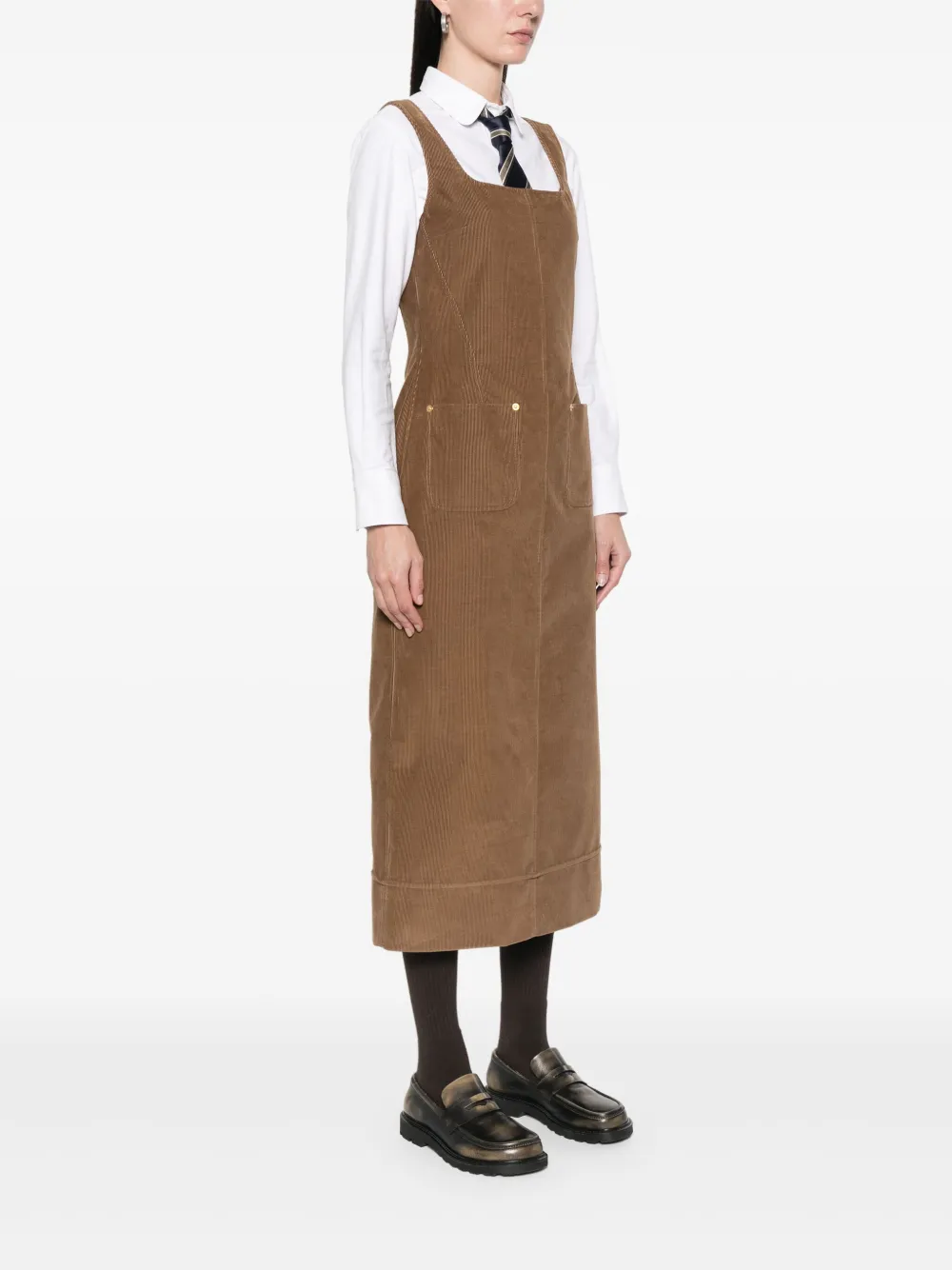 Thom Browne Ribfluwelen midi-jurk Bruin