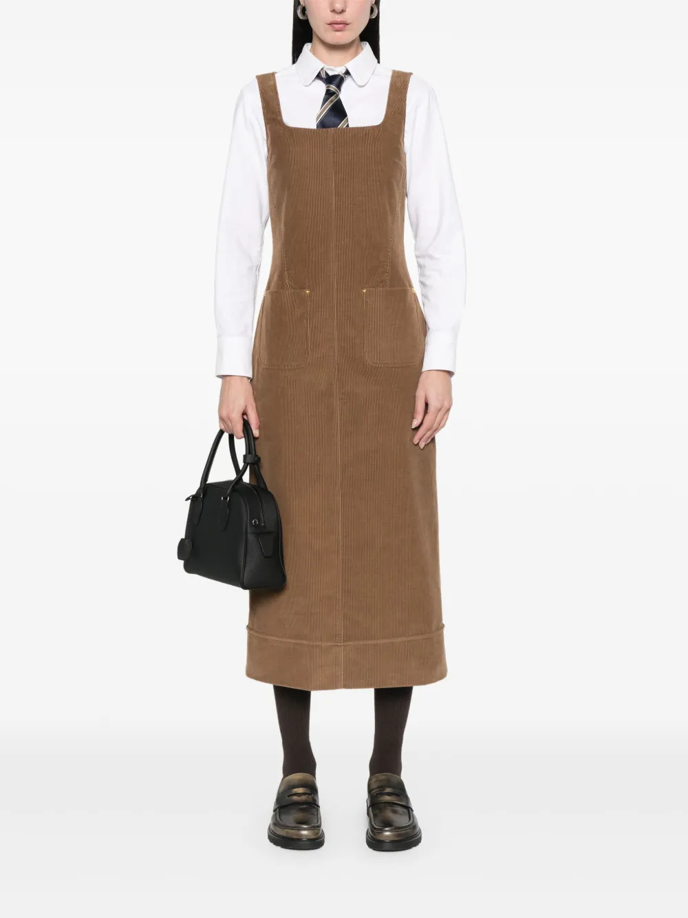Thom Browne Ribfluwelen midi-jurk Bruin