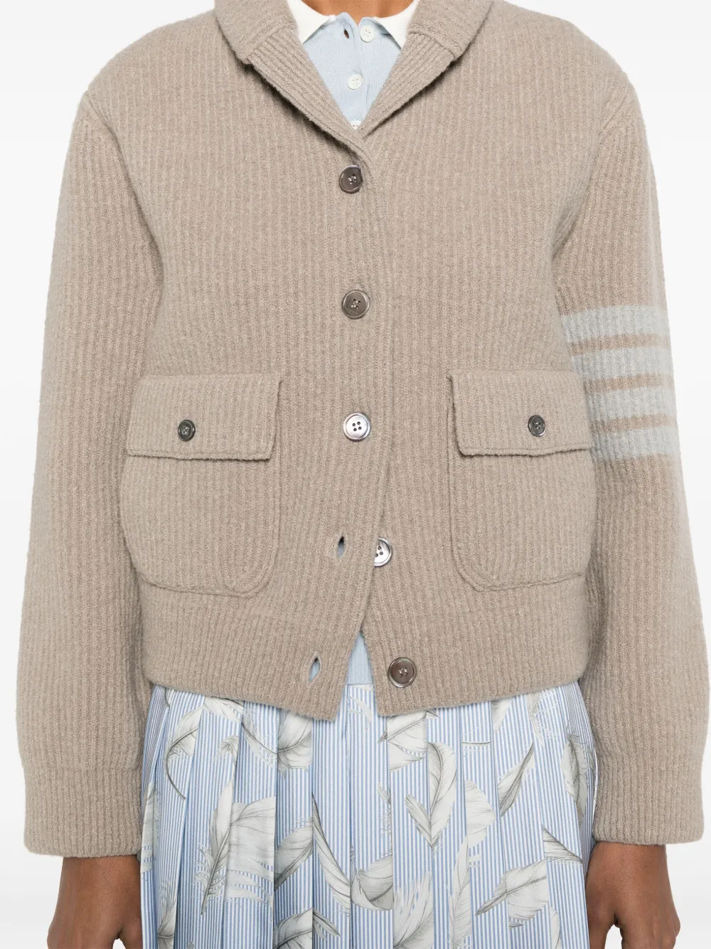 Thom Browne 4 Bar Stripes geribbeld bomberjack Bruin