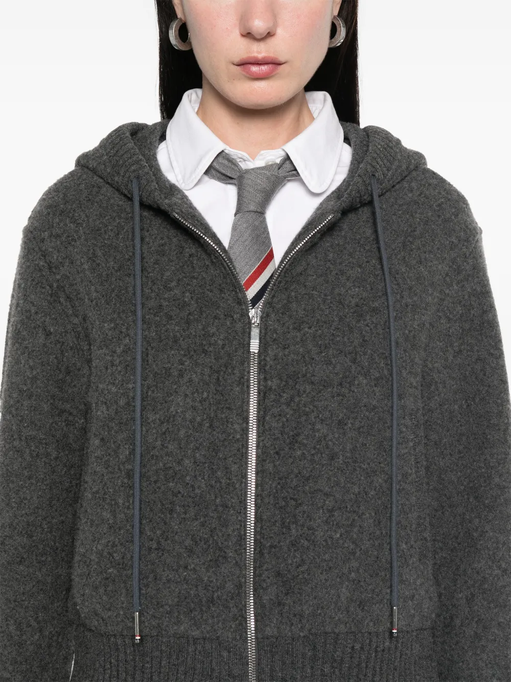 Thom Browne Wollen hoodie met rits Grijs