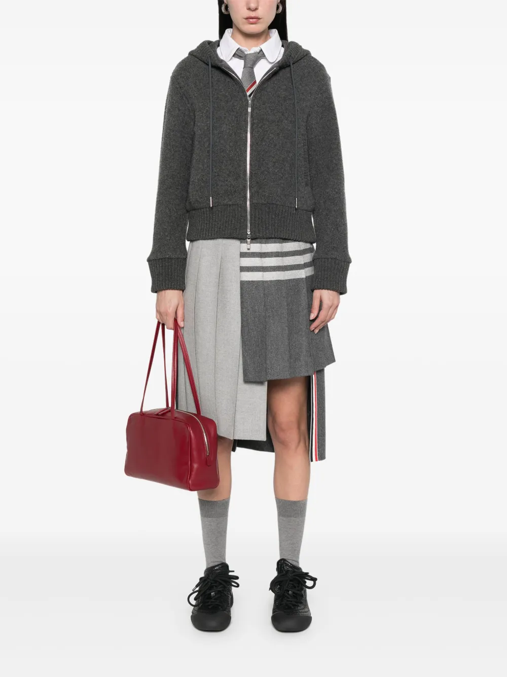 Thom Browne Wollen hoodie met rits Grijs