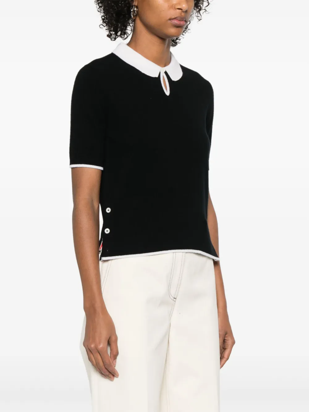 Thom Browne Kasjmier poloshirt met keyhole Zwart