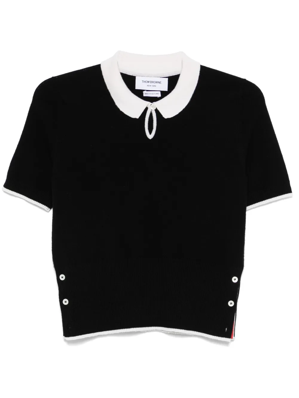 Thom Browne Kasjmier poloshirt met keyhole Zwart