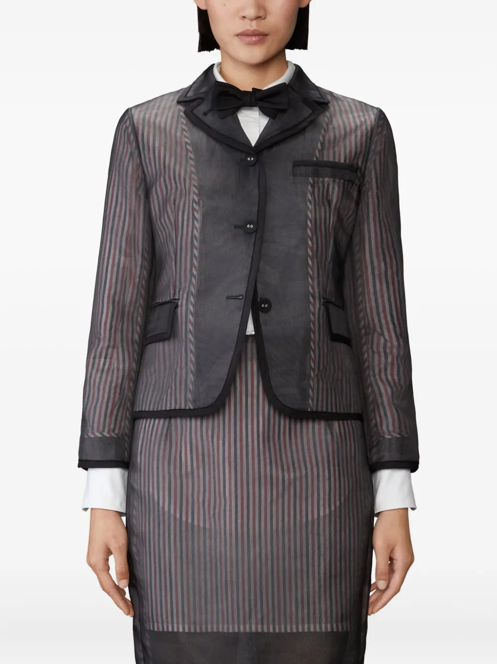 Thom Browne Striped Organza Blazer In Multi