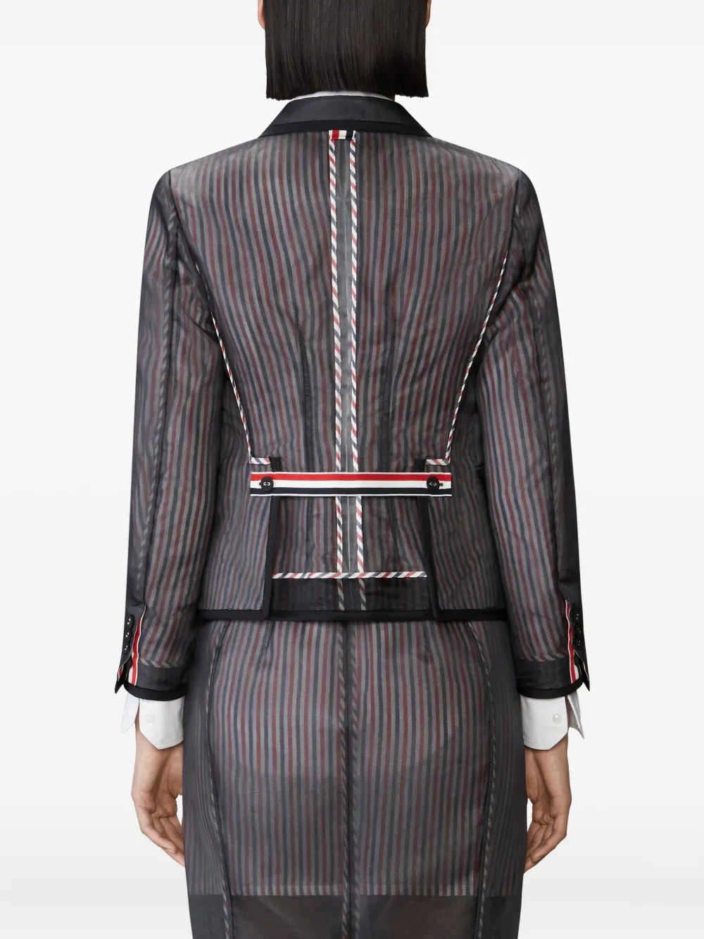 Thom Browne Striped Organza Blazer In Multi