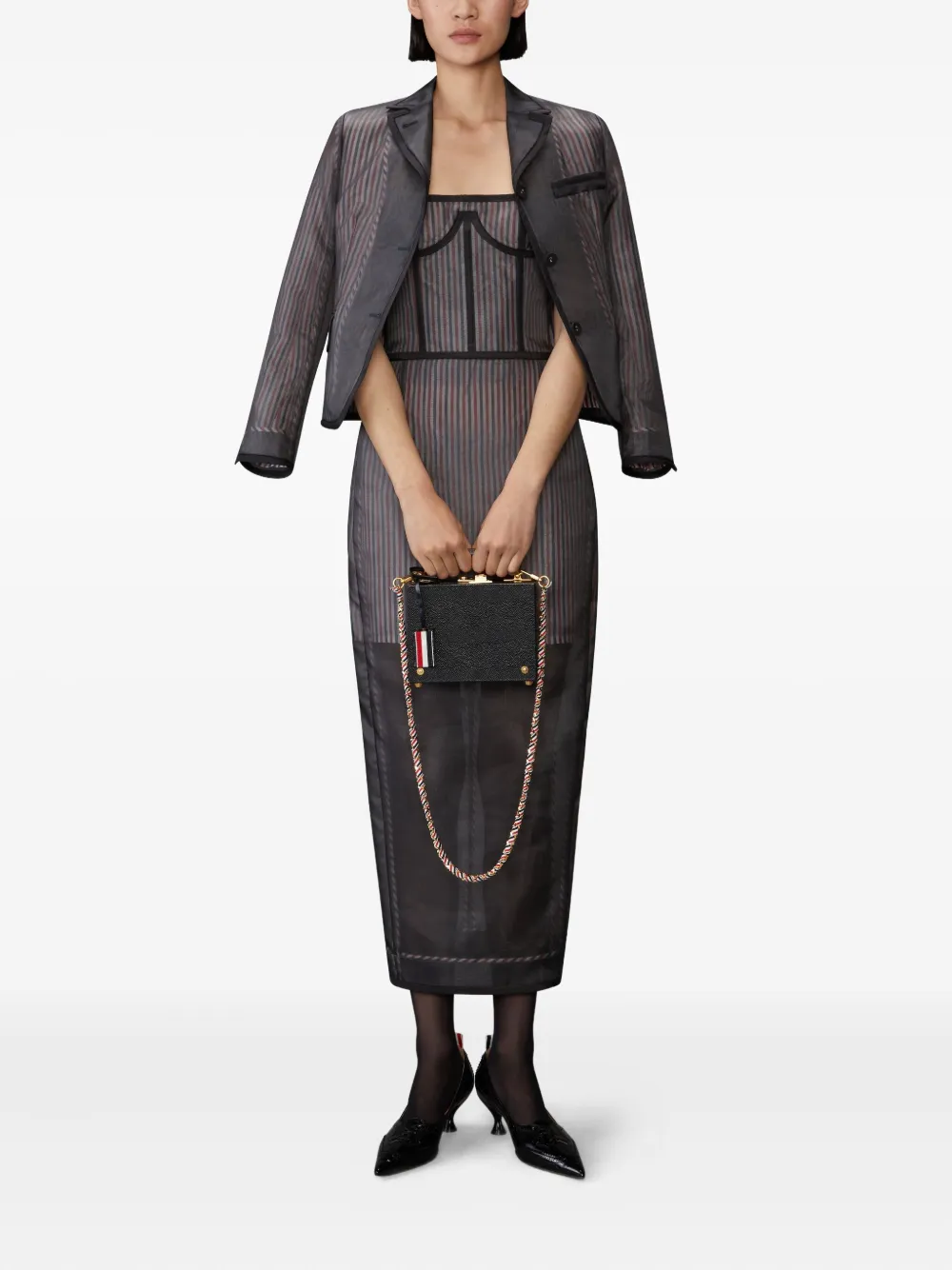 Thom Browne Gestreepte organza kokerrok Zwart