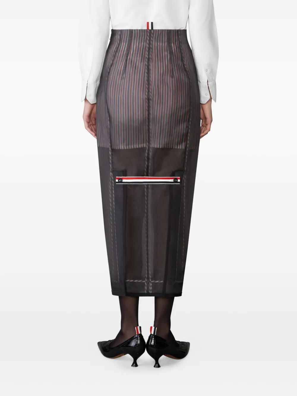 Thom Browne Gestreepte organza kokerrok Zwart