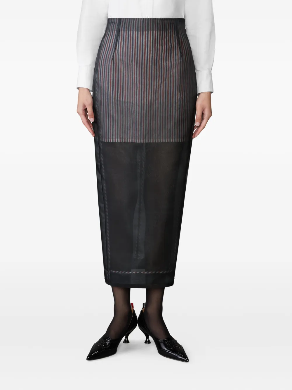 Thom Browne Gestreepte organza kokerrok Zwart