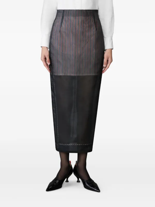 Thom Browne Silk Organza High-waisted Pencil Skirt in Black