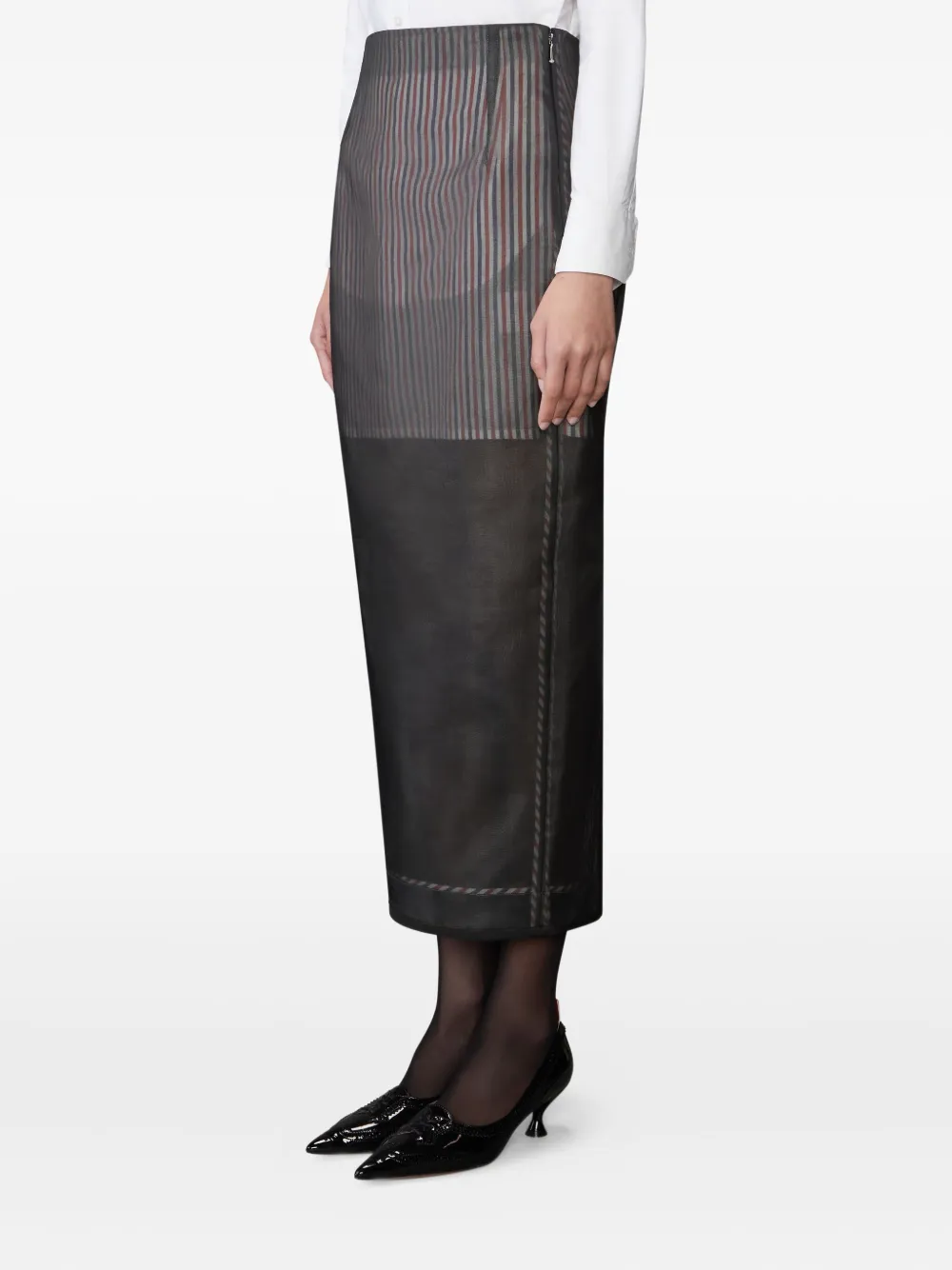 Thom Browne Gestreepte organza kokerrok Zwart