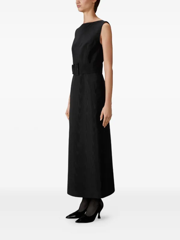 moire silk dress Women's Silk Moire Boat Neck Column Dress in Black Size 38