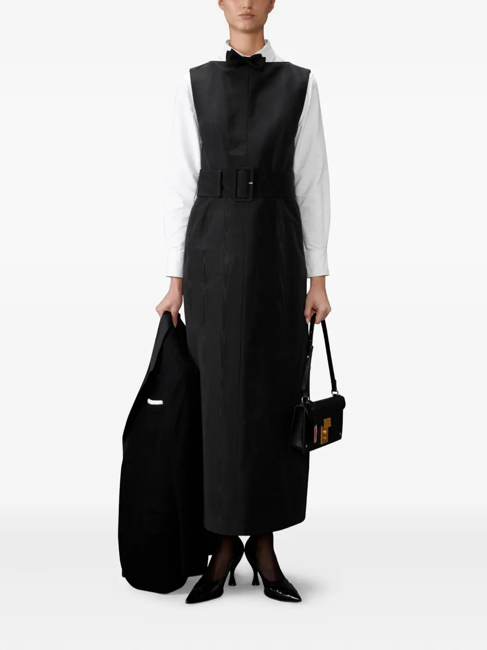 Thom Browne Maxi-jurk met ceintuur en boothals Zwart