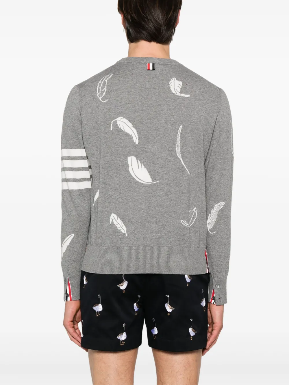 Thom Browne Katoenen sweater met veren intarsia Grijs