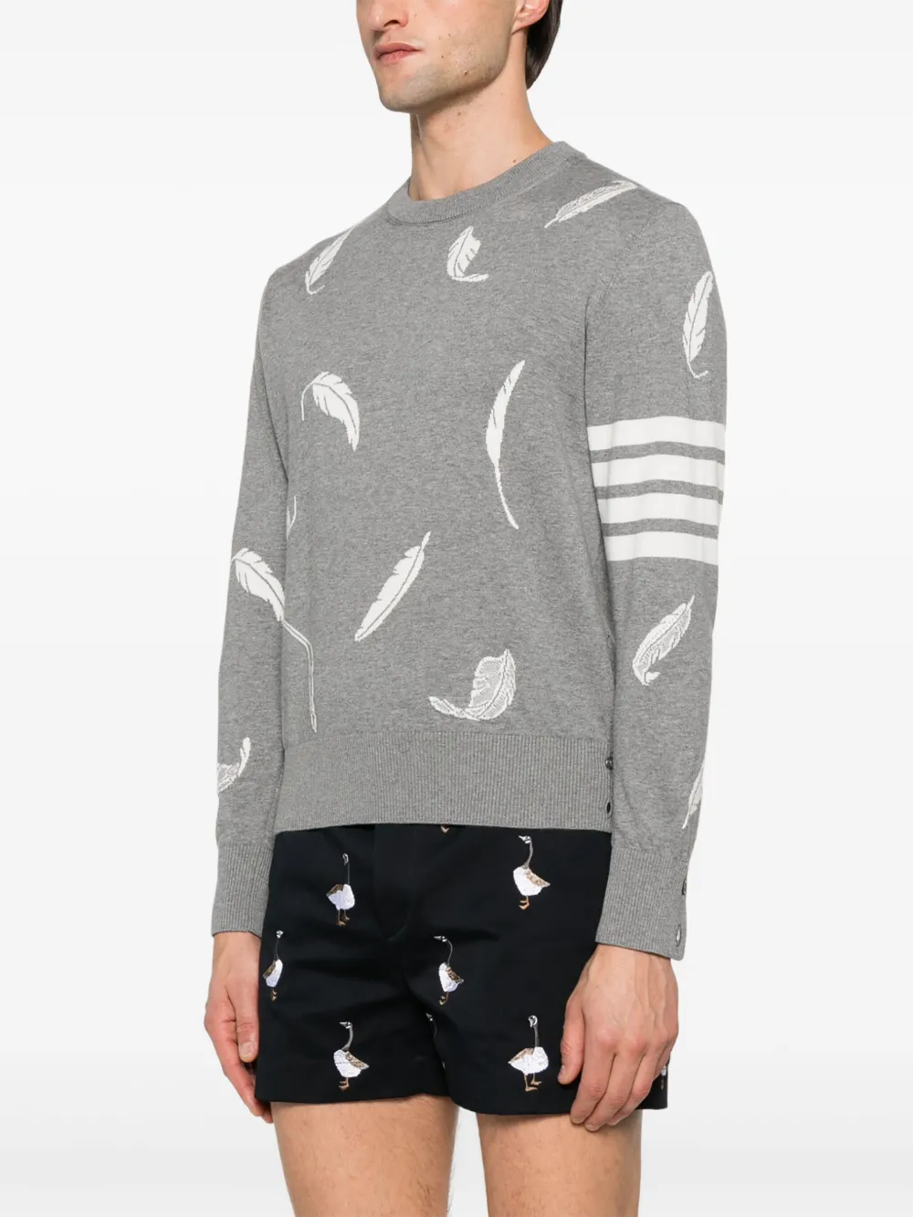 Thom Browne Katoenen sweater met veren intarsia Grijs