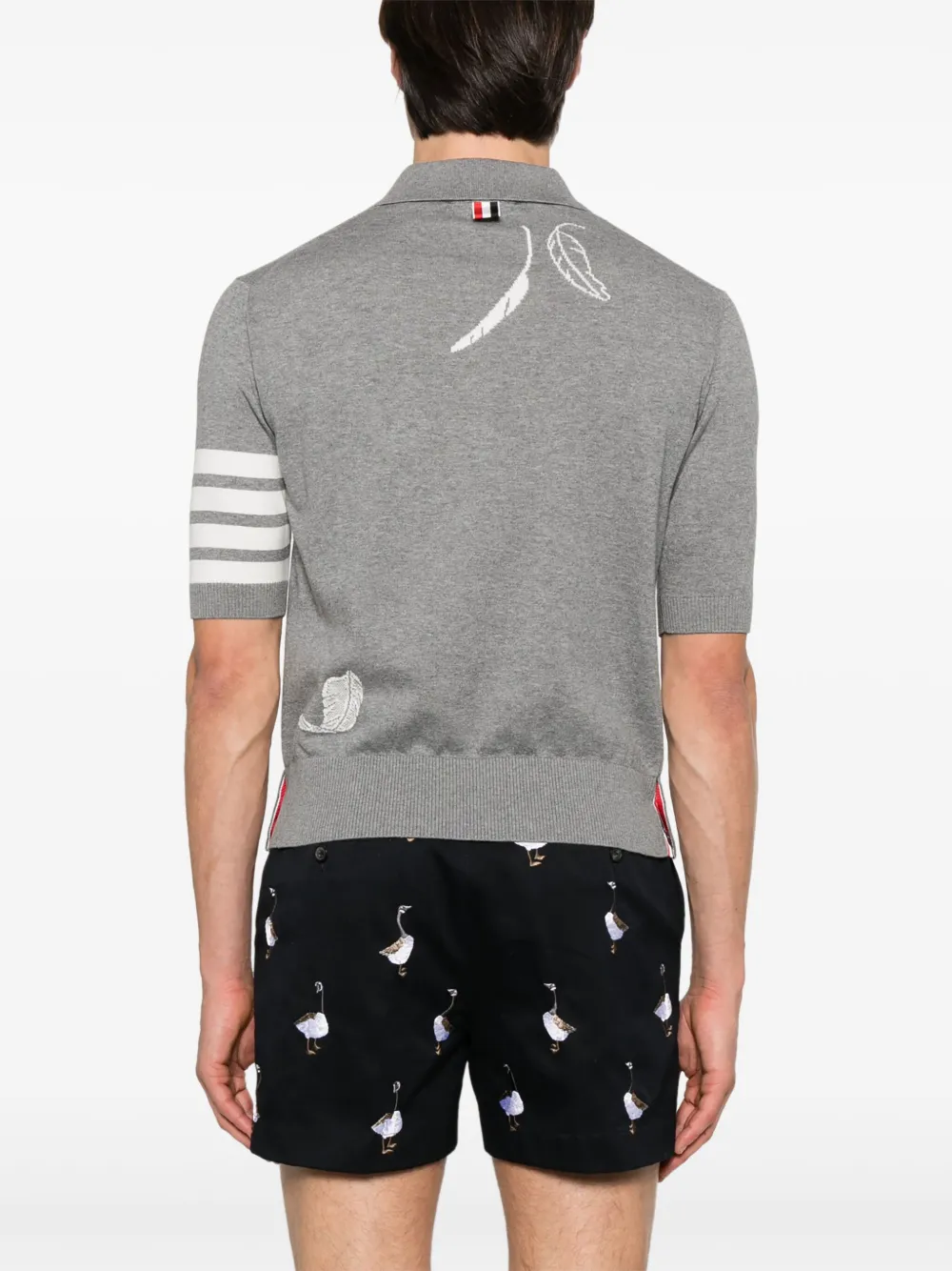 Thom Browne Katoenen poloshirt met veren intarsia Grijs