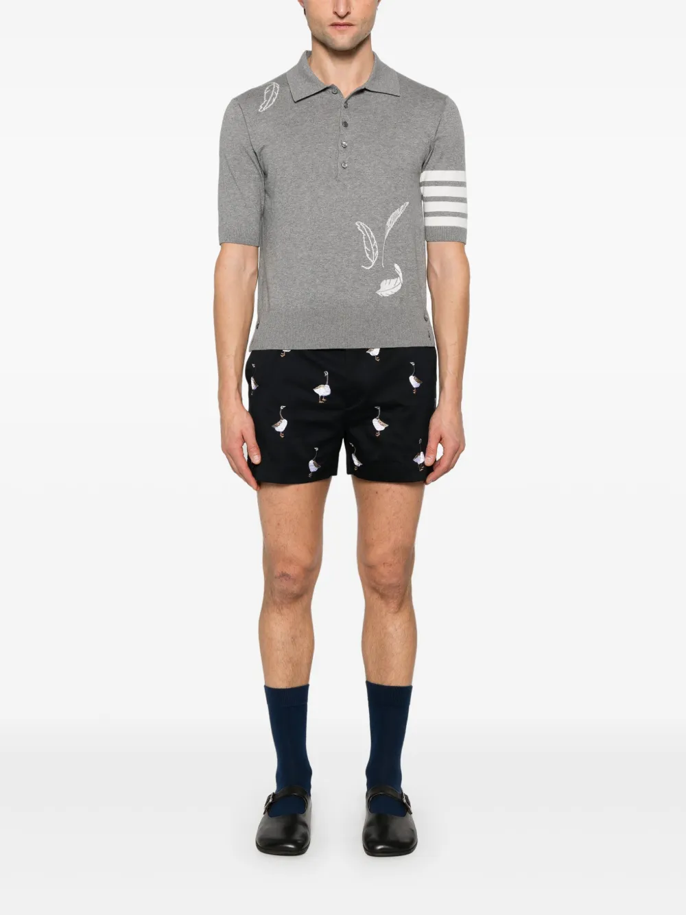 Thom Browne Katoenen poloshirt met veren intarsia - Grijs