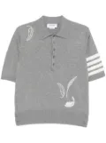 Thom Browne feather-intarsia cotton polo shirt - Grey