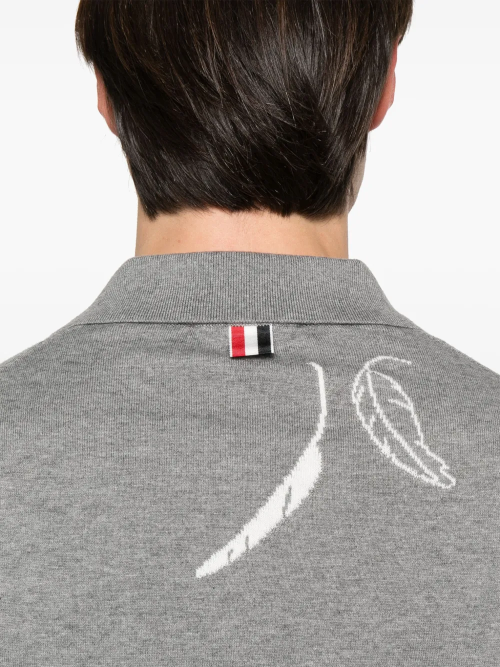 Thom Browne Katoenen poloshirt met veren intarsia Grijs