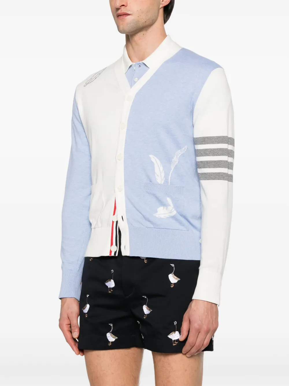 Thom Browne Katoenen vest met veren intarsia Blauw