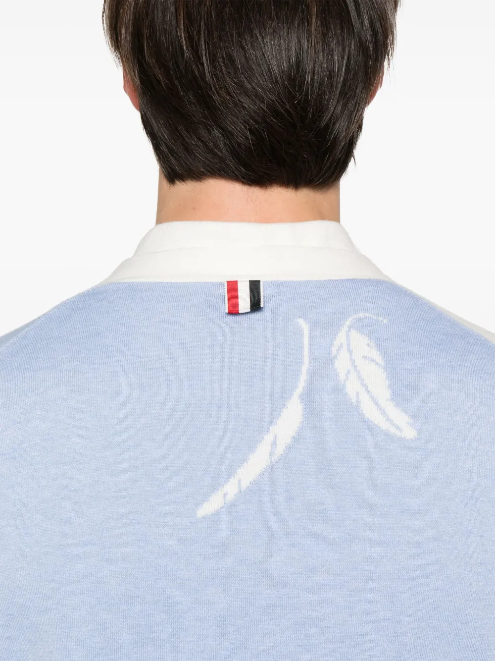 Thom Browne Katoenen vest met veren intarsia Blauw