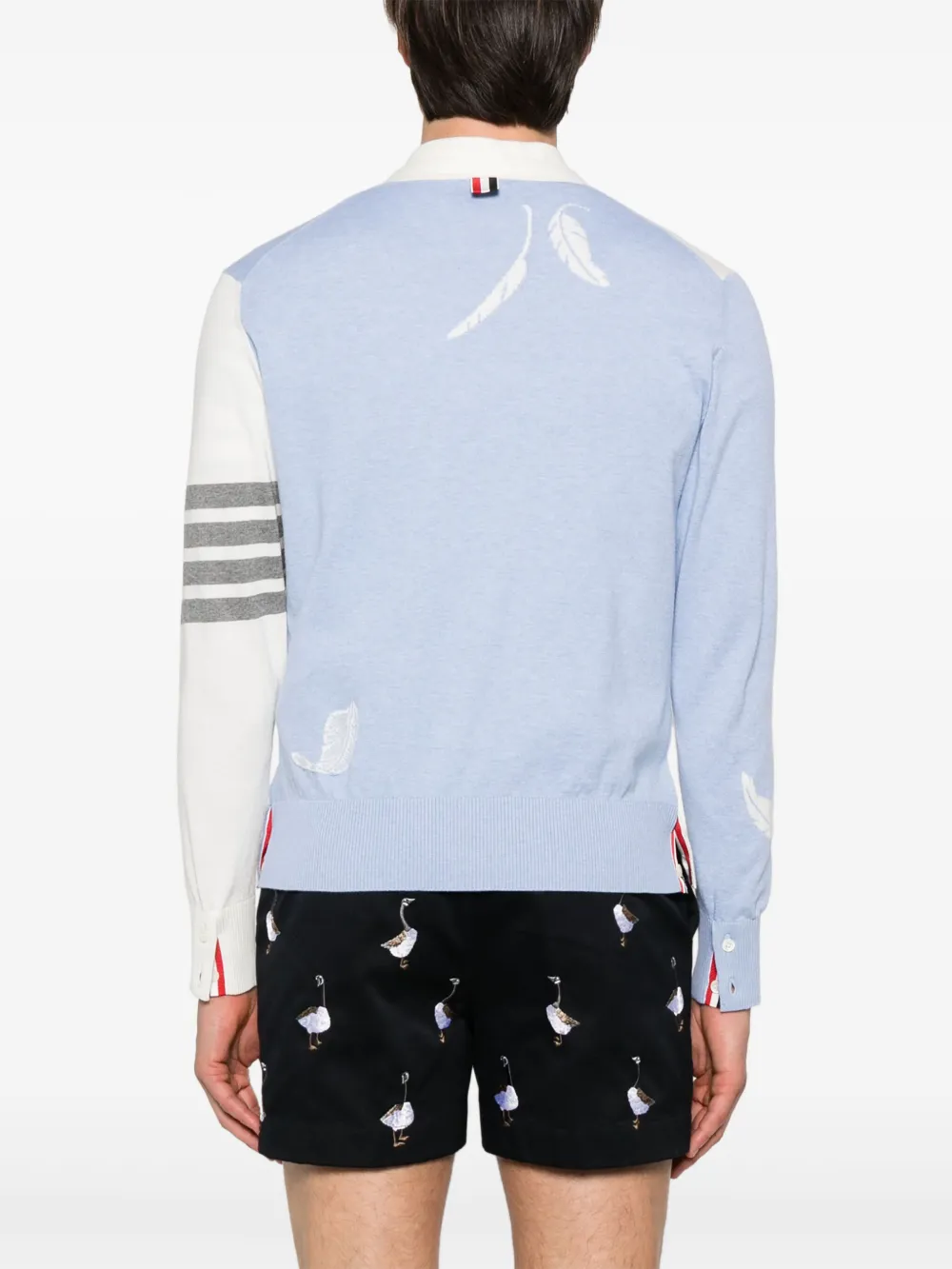 Thom Browne Katoenen vest met veren intarsia Blauw
