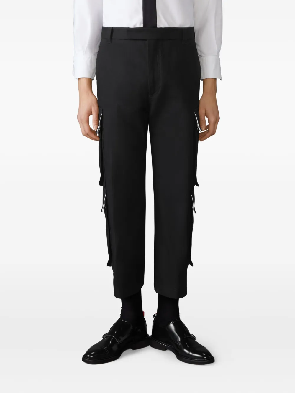 Thom Browne cargo zip-detail straight-leg trousers Zwart