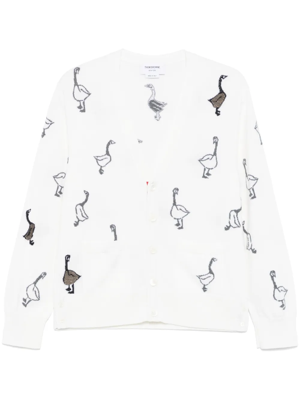 Thom Browne pattern-intarsia virgin wool cardigan | White | Image 1