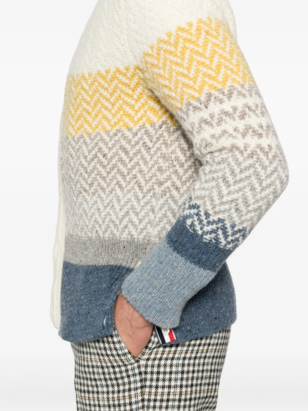Thom Browne Gestreept vest met V-hals en jacquard Beige